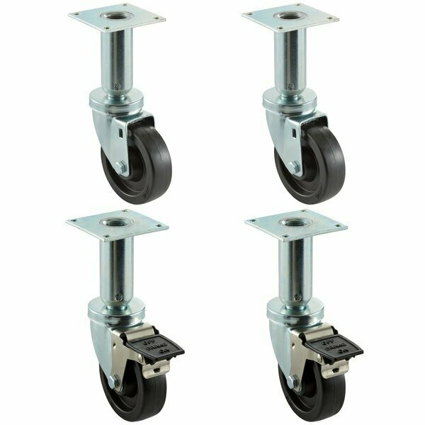 Assure Parts 4in Swivel Adjustable Height Plate Casters for Fryers, 4PK 190KIT4PIT